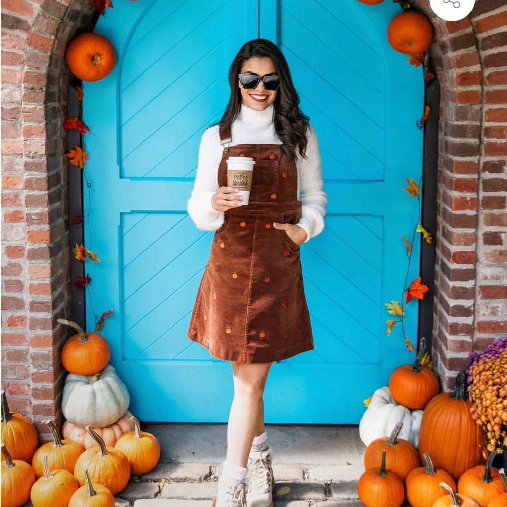 Kiel James Patrick Brown Corduroy Dress with Orange Pumpkin Embroidery